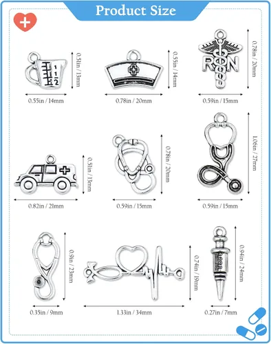 Miniatura 2 de JIALEEY 72 dijes médicos para enfermeras, jeringas mixtas, jeringa, gorro, para enfermera, graduación, bricolaje, para collares, pulseras, joyería