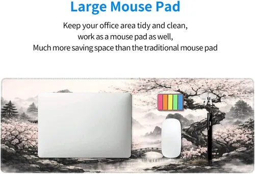 Miniatura 5 de Alfombrilla de mouse extendida para juegos de flor de cerezo japonés, 31.5 x 11.8 pulgadas, alfombrilla de escritorio grande con base de goma Mouse