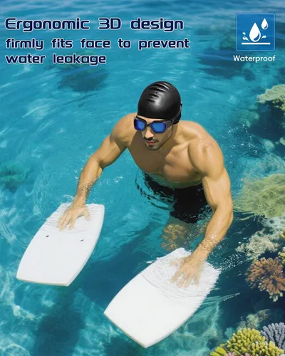 Miniatura 4 de Gafas de natación, gafas para adultos con gorro de natación, clip de nariz y tapones para los oídos, protección UV, lente antivaho y funda