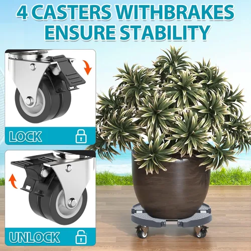 Miniatura 3 de VANCASTLE Soporte para plantas con ruedas, base de rodillo para plantas de alta resistencia ajustable de 15 a 22 pulgadas, base de rueda Palnt 440