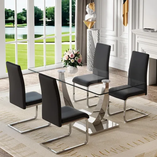 Miniatura 40 de Mesa de comedor moderna para mesa de comedor de mármol sintético de 4/6, 63 pulgadas, mesa de cocina rectangular, mesa de cocina y comedor de fácil