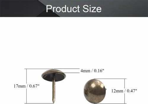 Miniatura 2 de MroMax 120 tachuelas de clavos para tapicería de 0.47 pulgadas de diámetro, hierro de estilo vintage, de metal, redondos, de 0.67 pulgadas de altura