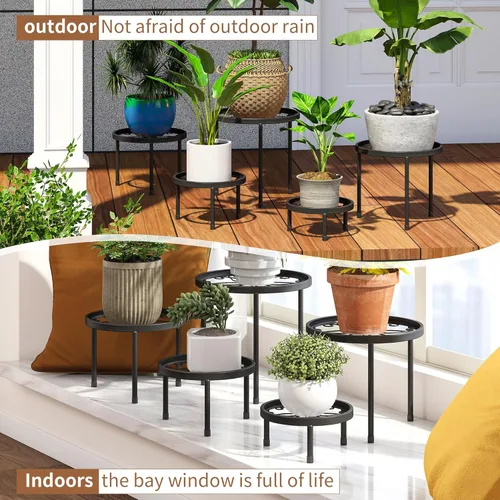 Miniatura 6 de Soporte para plantas para interiores y exteriores, paquete de 5 soportes de metal resistente, múltiples plantas, soporte de hierro antioxidante