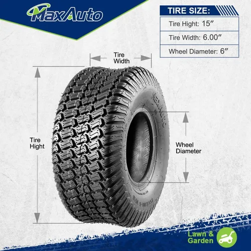 Miniatura 5 de MaxAuto 2 piezas 15x6.00-6 neumáticos delanteros para cortacésped de jardín, tractor de montar, 4PR sin cámara 15-6.00-6 neumáticos cortacésped