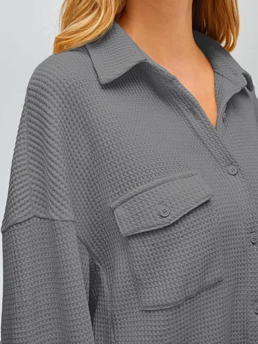 Miniatura 4 de Womens Waffle Knit Shackets Oversized Button Down Shirts Jackets Blouse Loose Fit Long Sleeve Fall Tops 2023