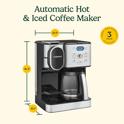 Miniatura 7 de Cafetera de 12 tazas Cuisinart, jarra de vidrio para porciones individuales, máquina automática de café caliente y café helado, control de Acero