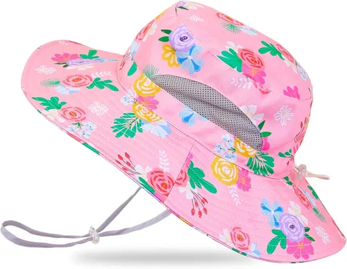 Miniatura 16 de Sombrero de sol para niñas de 2 a 8 años de malla con protección UV, sombrero de playa plegable para niñas de 2 a 8 años Azul