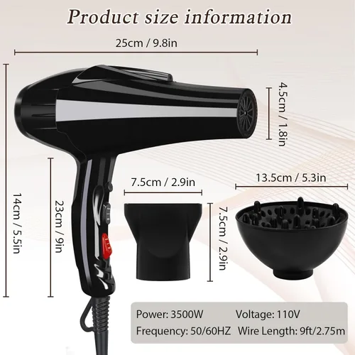 Miniatura 3 de Secador de pelo profesional de 3500 W, potente secador de pelo de salón de belleza, turmalina de cerámica de secado rápido, secador de pelo iónico