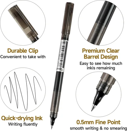 Miniatura 2 de Bolígrafos de Gel de Punta Fina Negra 12Pcs 0.5mm Bolígrafos de Gel de Bola de Tinta Líquida Negra Sin Manchas Sin Correr, Bolígrafo de Escritura