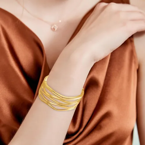 Miniatura 5 de PIPITREE Pulseras doradas para mujer, ajustables, gruesas, abiertas, minimalistas, doradas