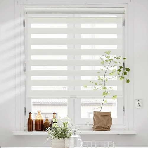 Miniatura 5 de Persilux - Persianas sin cordón de cebra para ventanas con patrón jacquard, cortinas de doble capa transparentes, cortinas enrollables de filtrado