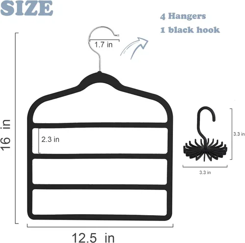 Miniatura 2 de Tinfol Percha de terciopelo para pantalones que ahorra espacio, 4 perchas de terciopelo negro sin seda con gancho, perchas ultra finas de varios
