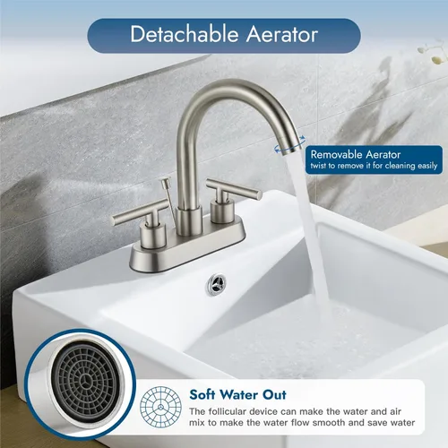Miniatura 3 de Grifo central de lavabo de baño de 4 pulgadas, 3 agujeros, 2 asas, grifos de baño con varilla de elevación, tapón de drenaje, grifo de tocador