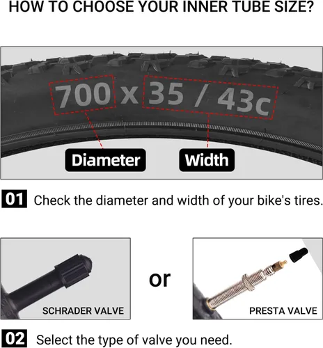 Miniatura 2 de CALPALMY Paquete de 2 tubos de bicicleta 700c, 700 x 35/43c, válvula Schrader y válvula Prseta, compatible con 700x35C 700x36C 700x37C 700x38C