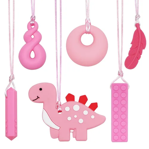 Collar masticable para niños y niñas, paquete de 6 collares masticables sensoriales para niños autistas o adultos con TDAH, SPD, ansiedad, juguete