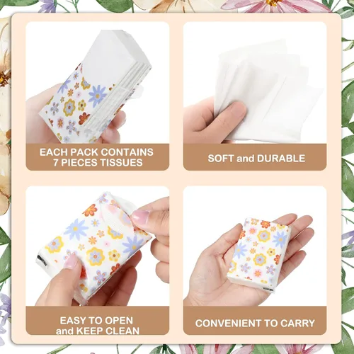 Miniatura 4 de Sinmoe Paquete de 50 pañuelos florales con bolsillo, paquetes de viaje a granel de 3 capas pequeñas florales de viaje faciales individuales de papel