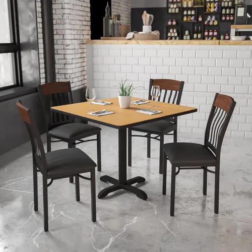 Miniatura 2 de Flash Furniture Eclipse Series Silla de restaurante con respaldo vertical de metal negro y madera de nogal con asiento de vinilo negro