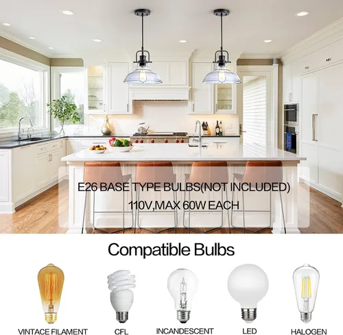 Miniatura 3 de Zlepmlla Lámpara Colgante de Vidrio, Luminarias Colgantes Negras con Pantalla de Vidrio Texturizado, Luces Colgantes de Altura Ajustable para Negro