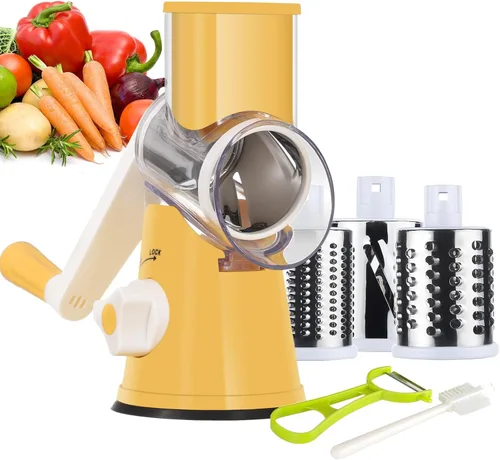 Ourokhome rallador giratorio de queso con manivela manual, triturador de cocina con mandolina de velocidad, molinillo de frutos secos con mango y