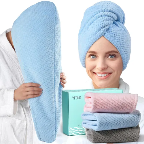 YFONG Paquete de 3 Toallas Grandes de Microfibra para Envolver el Cabello, 30" x 10" Más Gruesas Anti Encrespamiento Secado Rápido Toallas para el