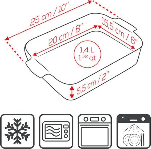 Miniatura 3 de Peugeot - Appolia - Plato rectangular para horno - Horno de cerámica con asas - Pizarra, 8 x 6 x 2 pulgadas Rojo