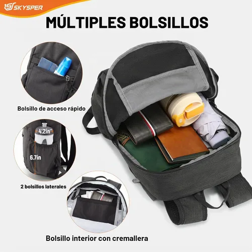 Miniatura 4 de SKYSPER Mochila de senderismo antirrobo, mochila de viaje plegable RFID de 18L, mochila plegable ligera para caminar de un día Negro