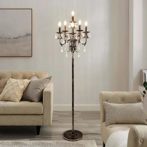 Lámpara de pie de bronce Wellmet para esquina de sala de estar, lámpara de pie de granja de 6 luces, lámpara de pie alta de cristal con interruptor