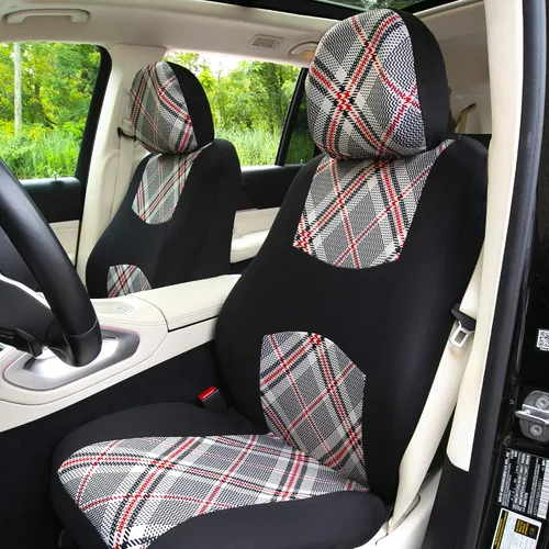 Miniatura 4 de TLH Fundas universales para asientos de automóvil Tartan57 estampado a cuadros beige, juego completo de fundas para asientos en tela plana
