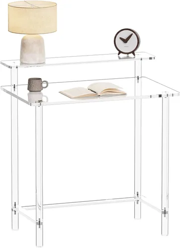 Eglaf Escritorio acrílico para oficina en casa con soporte para monitor, escritorio moderno y transparente, mesa de estudio, escritorio para