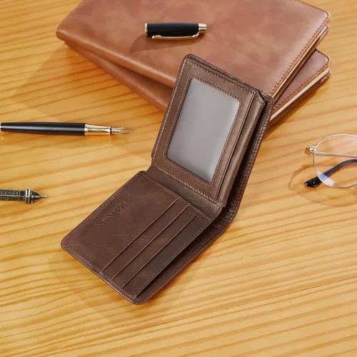 Miniatura 5 de BOSTANTEN Billeteras de piel auténtica para hombre, con bloqueo RFID y 2 ventanas de identificación