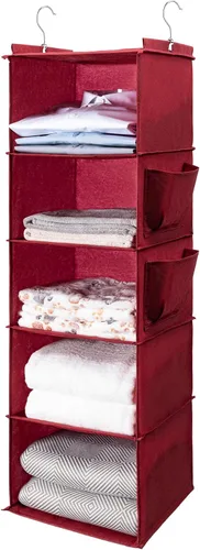 Miniatura 10 de BOOMIBOO Organizador de armario colgante y estantes, 5 estantes colgantes con 2 bolsillos laterales, almacenamiento plegable (negro)