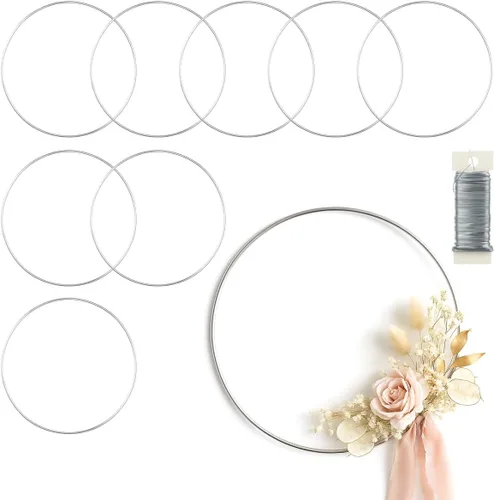 Miniatura 12 de Paquete de 6 aros florales de metal de 24 pulgadas para manualidades, anillos de macramé, coronas, anillos de atrapasueños, coronas, anillos