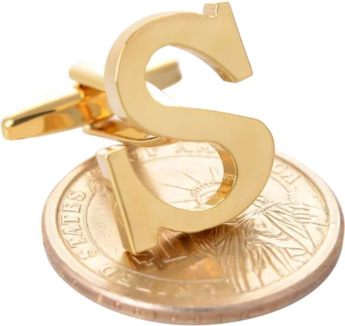 Miniatura 7 de Men's Gold Alphabet Cufflinks 1 Pair with Gift Box