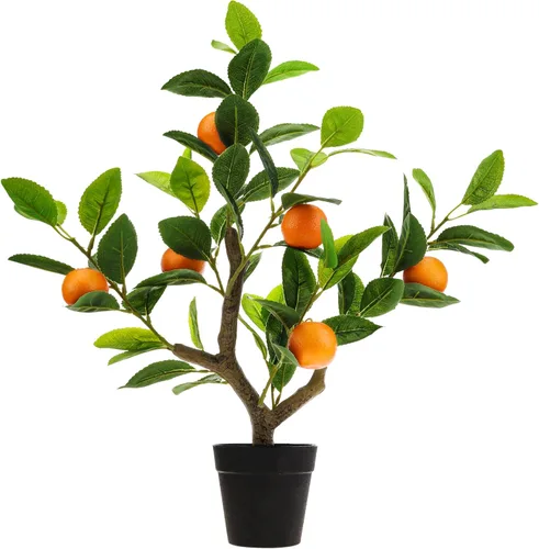 Gresorth Árbol de naranja artificial de 20 pulgadas, decoración de frutas verdes con maceta de plástico, hojas realistas para el hogar, mesa,