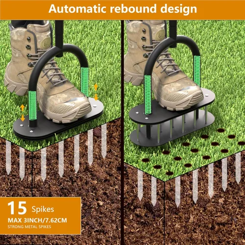 Miniatura 6 de seasky Aireador de césped manual de metal con 15 púas de hierro, diseño con resorte, herramientas de aireador de césped para patio, herramienta