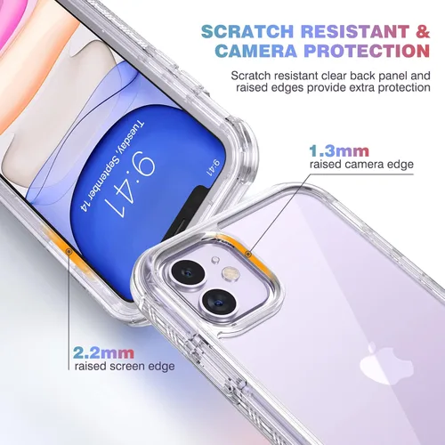 Miniatura 4 de Diaclara - Funda compatible con iPhone 11, carcasa resistente de cuerpo completo con protector de pantalla integrado sensible al tacto y Transparente