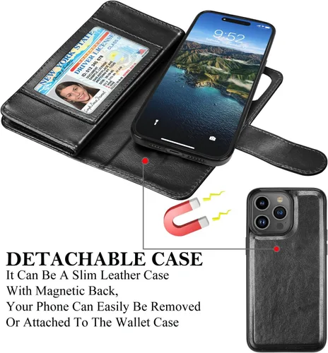 Miniatura 4 de Funda tipo cartera para iPhone 15 Pro, funda para iPhone 15 Pro, funda de piel sintética con soporte para tarjetas de crédito