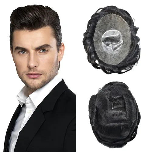 Miniatura 181 de Toupee for Men Hair Piece Real Human Hair Full Poly Skin Mens Toupee Mens Hair System Injected PU Hair System Invisible Hairpiece for
