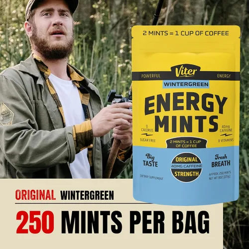 Miniatura 2 de Viter Energy Mentas de cafeína de 40 mg, sin azúcar, vitaminas B, veganas, aumenta el enfoque de alerta energizado rápido, píldoras de suplemento