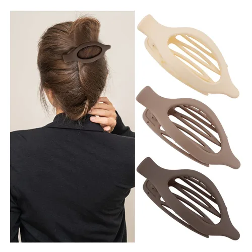Miniatura 14 de ATODEN Pinzas planas para el cabello, 3 piezas, French Concord - Pinzas de mandíbula neutras grandes para cabello fino/grueso, blanco, marrón, negro