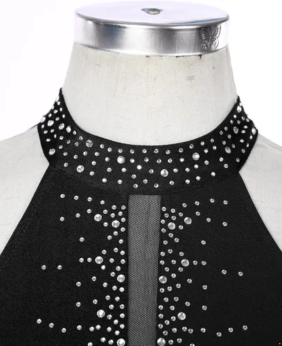 Miniatura 5 de FEESHOW Women Shiny Rhinestone Lyrical Dance Dress Backless Leotard Dresses Figure Skating Dance Costume