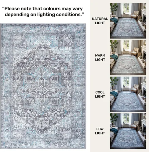 Miniatura 2 de GLN Rugs Vintage - Memphis - Alfombra lavable a máquina, oriental, antideslizante, de felpilla de pelo bajo, alfombra de entrada, pasillo, cocina