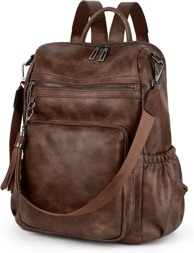 Miniatura 7 de UTO Mochila de cuero vegano para mujer, diseño de moda, convertible con borla, para viajes, con borla