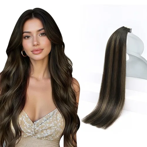 Sunny Hair Extensiones de cabello humano Remy con cinta, 16 pulgadas, 20 unidades, 1.76 onzas, balayage, extensiones de cinta gruesa para mujer,