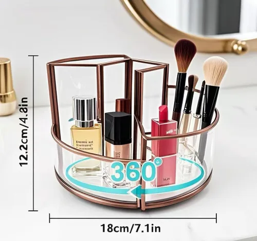 Miniatura 3 de Soporte para brochas de maquillaje giratorio de 360°, organizador de maquillaje, bandeja de perfume, organizador de baño y almacenamiento