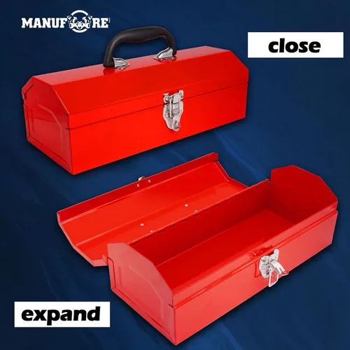 Miniatura 6 de MANUFORE Caja de herramientas portátil de metal de 16" Caja de almacenamiento ligera y resistente hecha de acero pesado y bien acabada y pintada