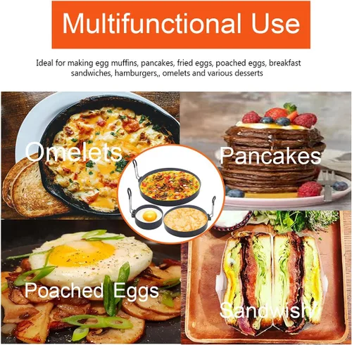 Miniatura 5 de Juego de olla de huevos de acero inoxidable, anillo de tortilla de 8 pulgadas, anillo para panqueques de 6 pulgadas, anillo de huevo de plancha de 4
