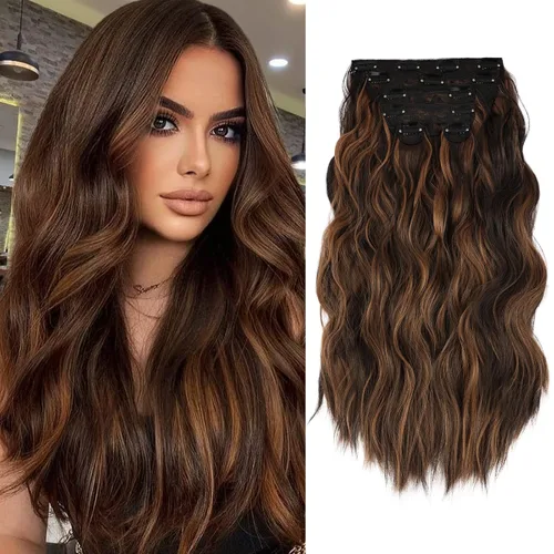 Miniatura 16 de WECAN Extensión de cabello con clip, de 20 pulgadas, mezcla de rubio ceniza y rubio decolorado, 6 piezas, extensiones de cabello largo ondulado