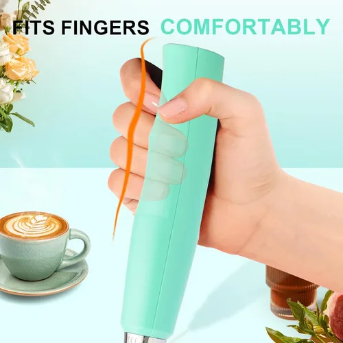 Miniatura 5 de YUSWKO Baby Blue - Varita espumadora de leche de mano para café, batidor eléctrico recargable con 3 cabezales, 3 velocidades, mezclador de bebidas