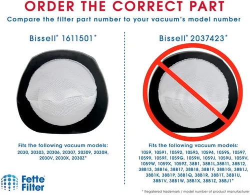 Miniatura 2 de Fette Filter - Paquete de 4 filtros de vacío compatibles con aspiradoras Bissell 3 en 1. Comparar con el número de pieza 1611501